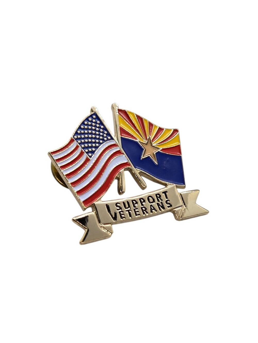 Support Veterans Enamel Pin US Arizona Dual Flag Gold Tone Military Patriot EUC
